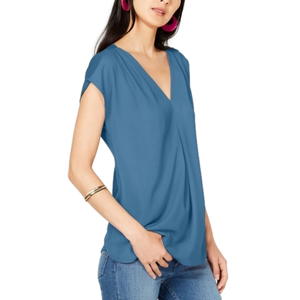 NWT, INC‎ International Concepts, Women Inverted Pleat V-Neck Top, BLUE